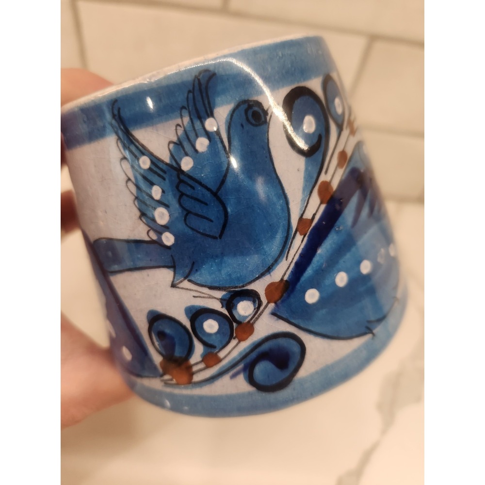 Vintage Tonala Mexico Large 14 Ounce Mug Blue Bird Floral Design Unique Style - Picture 8 of 12